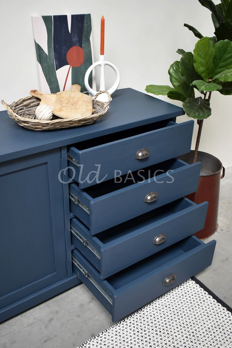 Detail van Dressoir Grenoble, 3 deuren, RAL5008, blauw, materiaal hout